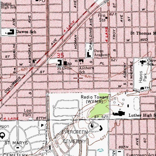 Topographic Map of Mitchells Subdivision, IL