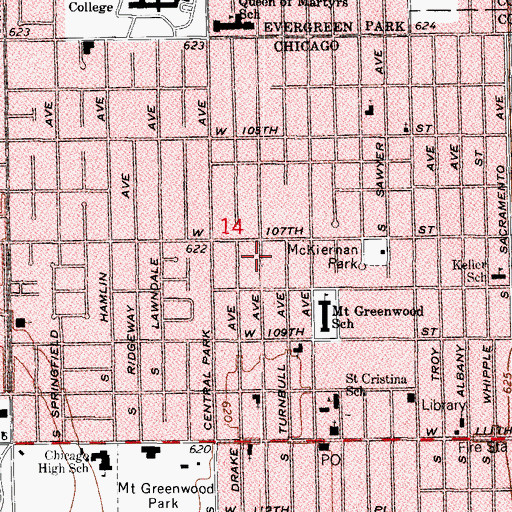 Topographic Map of Mount Greenwood, IL