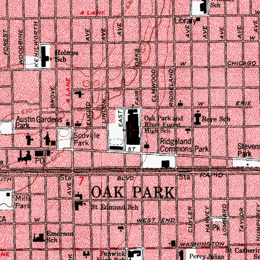 Topographic Map of Oak Park and River Forest High School, IL