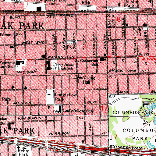 Topographic Map of Oak Park Village Hall, IL