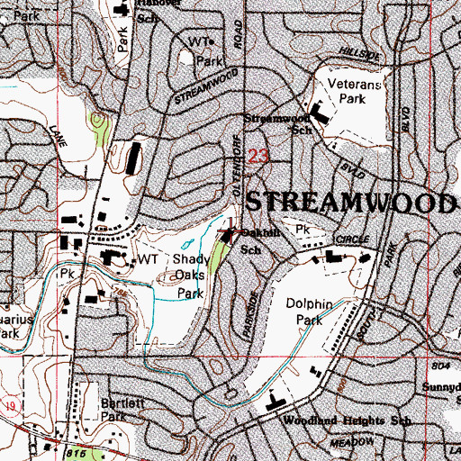 Topographic Map of Oakhill Elementary School, IL