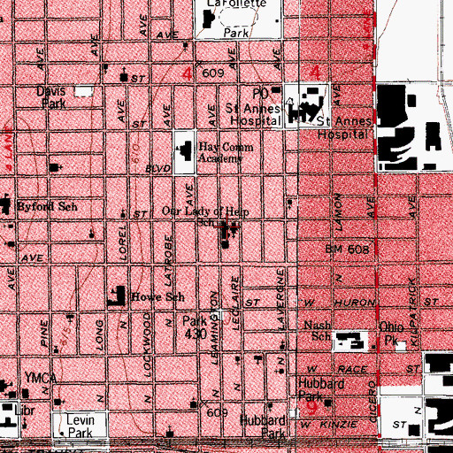 Topographic Map of Our Lady Help of Christians School (historical), IL
