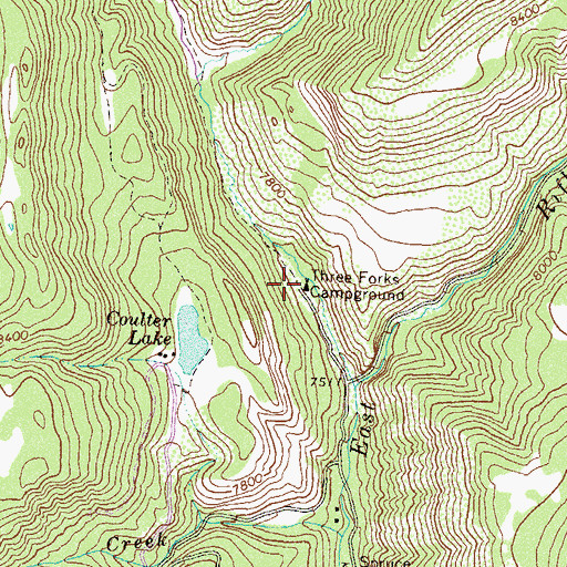 Topographic Map of Three Forks Campground, CO