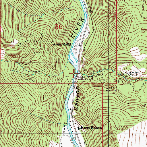 Topographic Map of Moose Creek Flats Bridge, MT