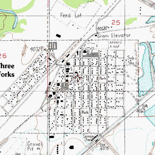 Topographic Map of Three Forks Community Library, MT