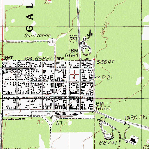 Topographic Map of Brandin Iron Motel and RV Park, MT