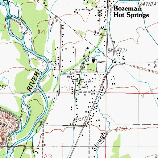 Topographic Map of Bozeman KOA Kampground, MT