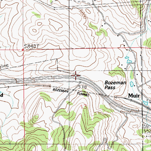 Topographic Map of Bozeman Pass Historical Marker, MT