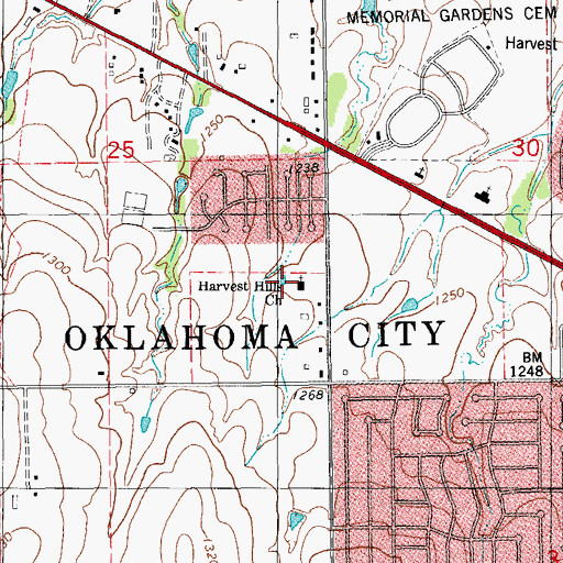 Topographic Map of Harvest Hills Church, OK