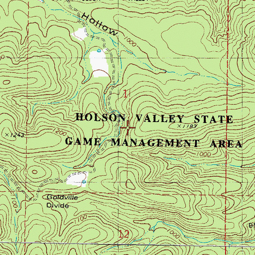 Topographic Map of Holson Valley State Game Management Area, OK
