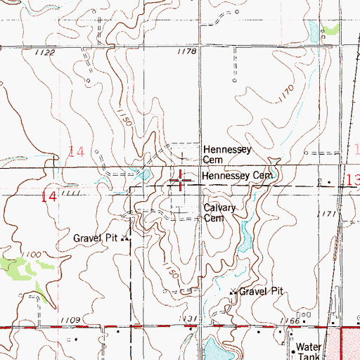 Topographic Map of Hennessey Cemetery, OK