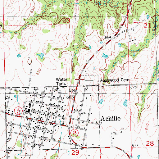 Topographic Map of Rosewood Cemetery, OK