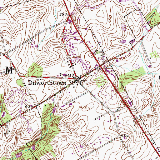 Topographic Map of Dilworthtown, PA