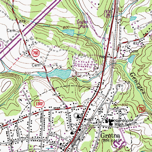 Topographic Map of Gretna Town Park, VA