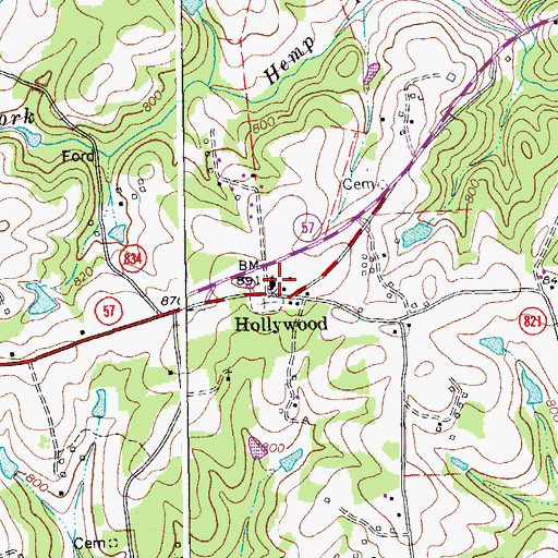Topographic Map of Hollywood Baptist Church, VA