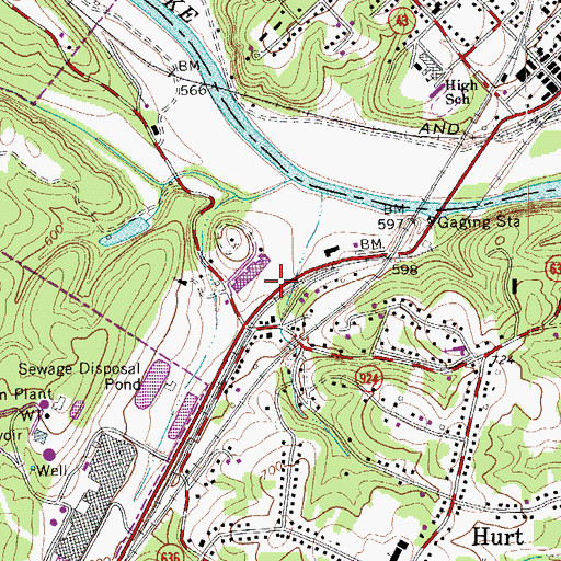 Topographic Map of Hurt Post Office, VA
