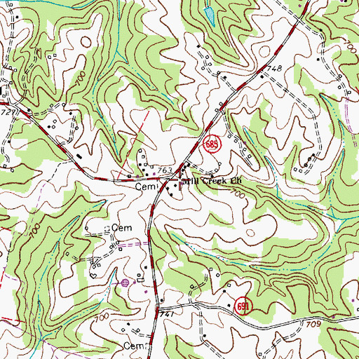Topographic Map of Mill Creek School (historical), VA