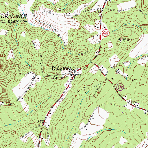 Topographic Map of Ridgeway Church, VA