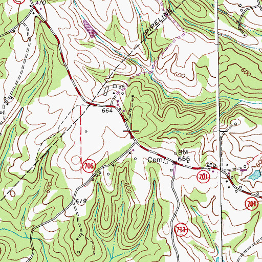 Topographic Map of Singers Grove School (historical), VA