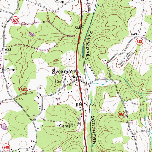 Topographic Map of Sycamore Baptist Church, VA
