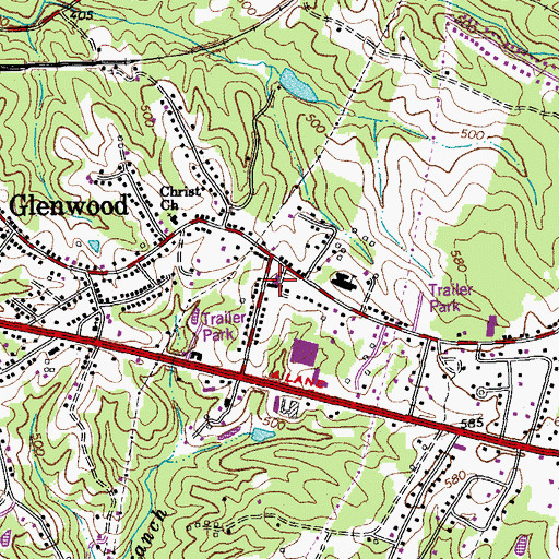 Topographic Map of Glenwood Memorial Baptist Church, VA