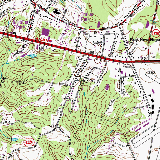 Topographic Map of Green Acres, VA