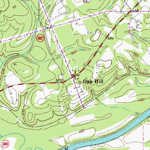 Topographic Map of Oak Hill Station (historical), VA