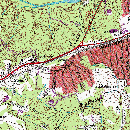 Topographic Map of Calvary Baptist Church, VA