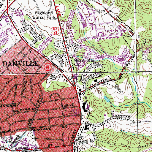 Topographic Map of North Main Baptist Church, VA