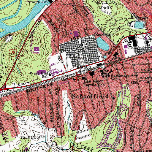 Topographic Map of Schoolfield Baptist Church, VA