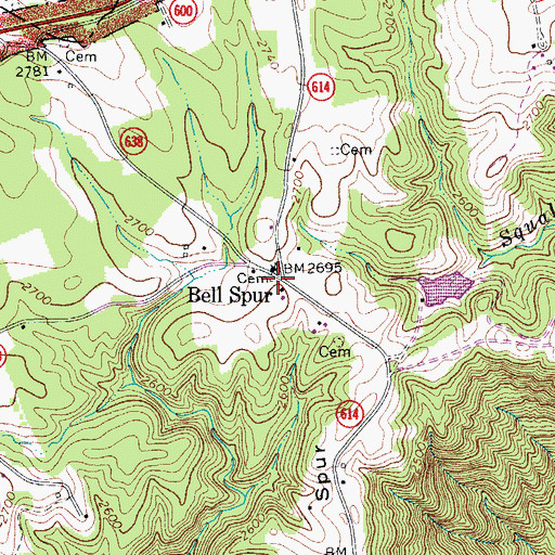 Topographic Map of Bell Spur Cemetery, VA