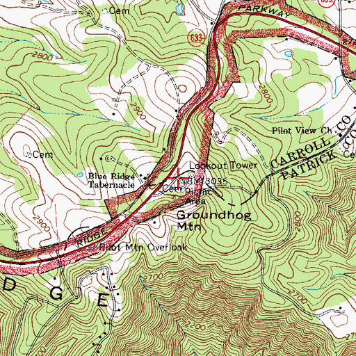 Topographic Map of Groundhog Hill Cemetery, VA