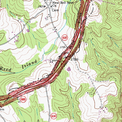 Topographic Map of James Bowman Cemetery, VA