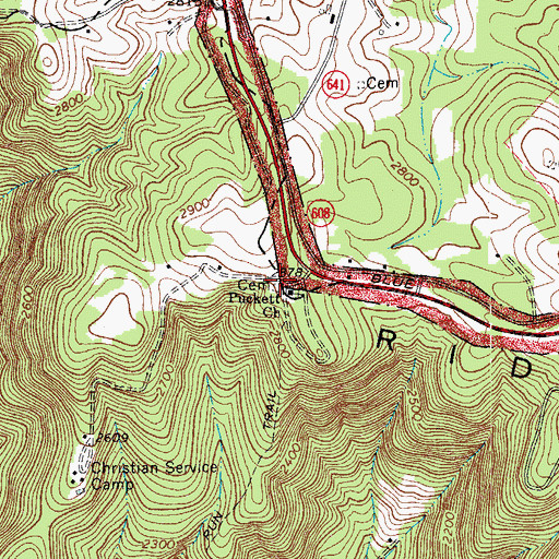 Topographic Map of Puckett Memorial Cemetery, VA