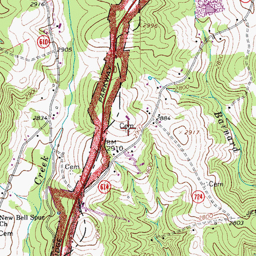 Topographic Map of Terry-Barnard Cemetery, VA