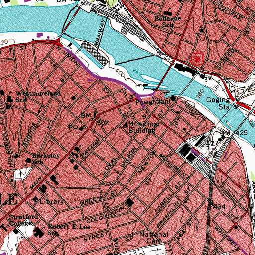 Topographic Map of Danville City Jail, VA