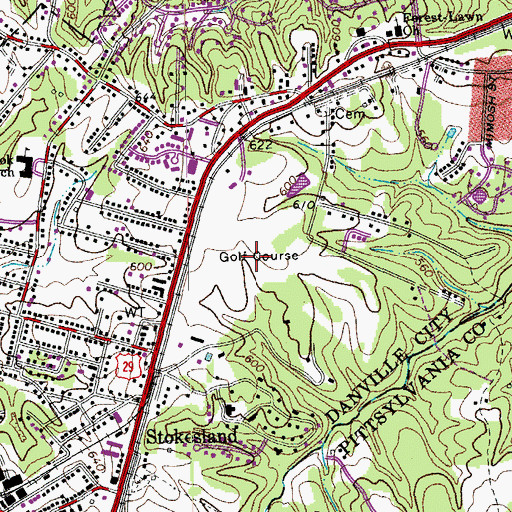 Topographic Map of Danville Golf Club, VA