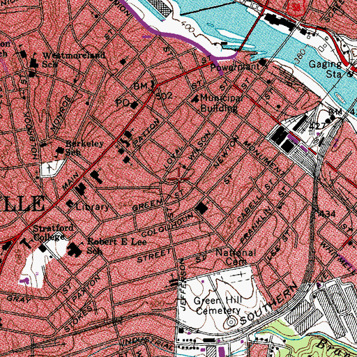 Topographic Map of Danville Historic District, VA