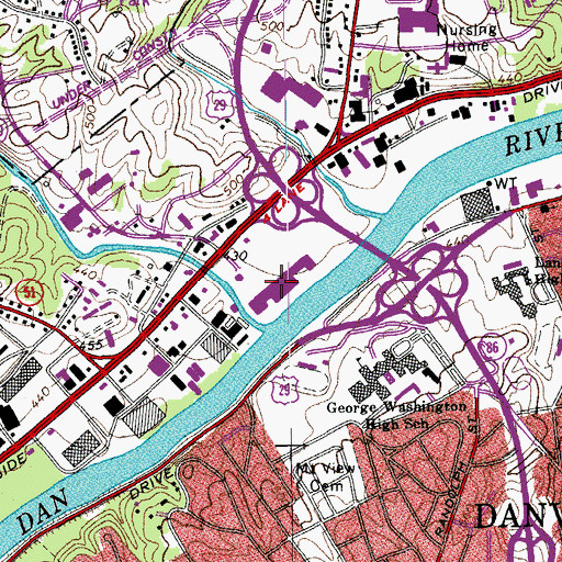 Topographic Map of Danville Plaza Shopping Center, VA