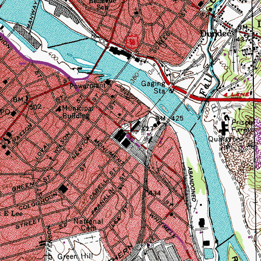 Topographic Map of Danville Tobacco Warehouse and Residential Historic District, VA