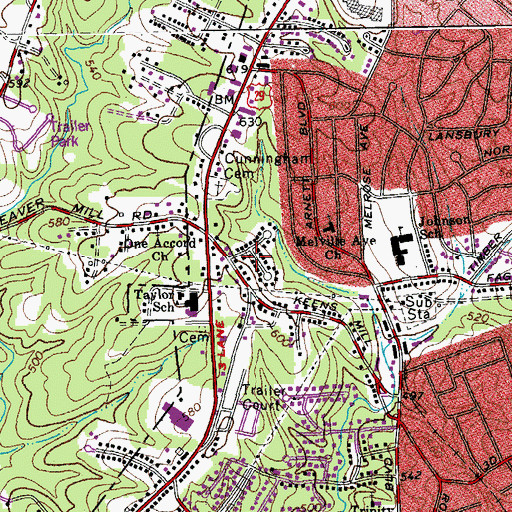 Topographic Map of Donna Estates, VA