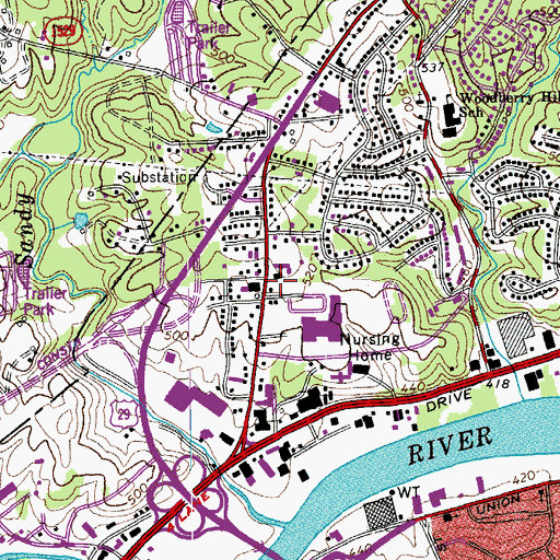 Topographic Map of Danville Fire Department Station 2, VA