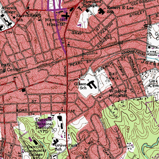 Topographic Map of Danville Fire Department Station 3, VA