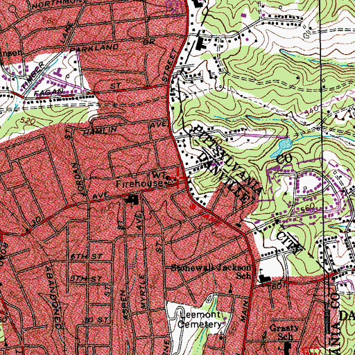 Topographic Map of Danville Fire Department Station 5, VA