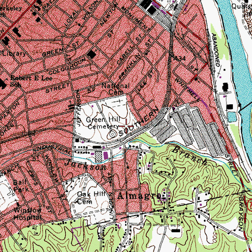 Topographic Map of Freedmens Cemetery, VA