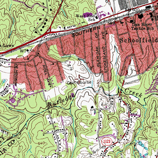 Topographic Map of Glen Oak Golf Club, VA
