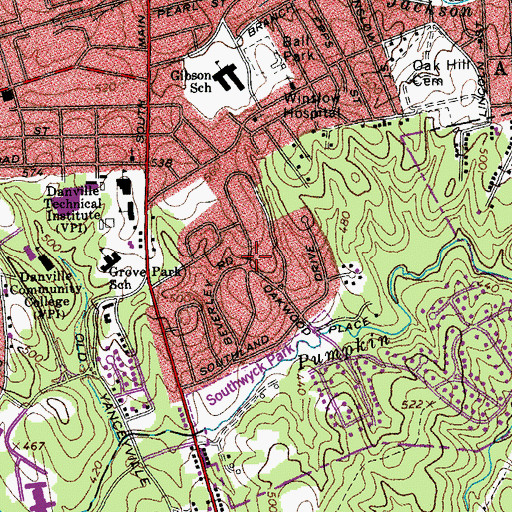 Topographic Map of Grove Park, VA