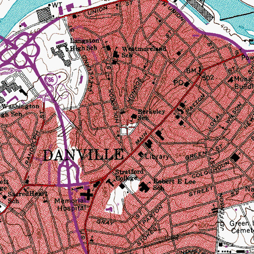 Topographic Map of Grove Street Cemetery, VA