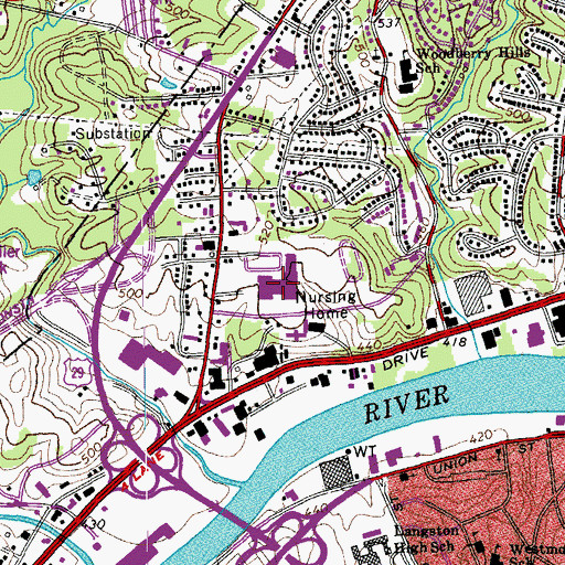 Topographic Map of O Trent Bonner Middle School, VA