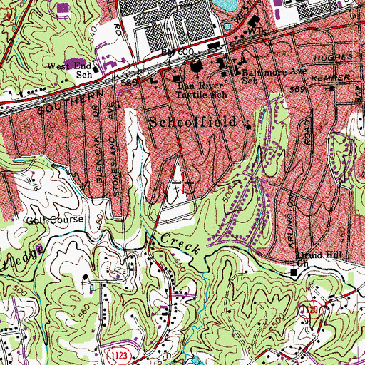 Topographic Map of Schoolfield Cemetery, VA